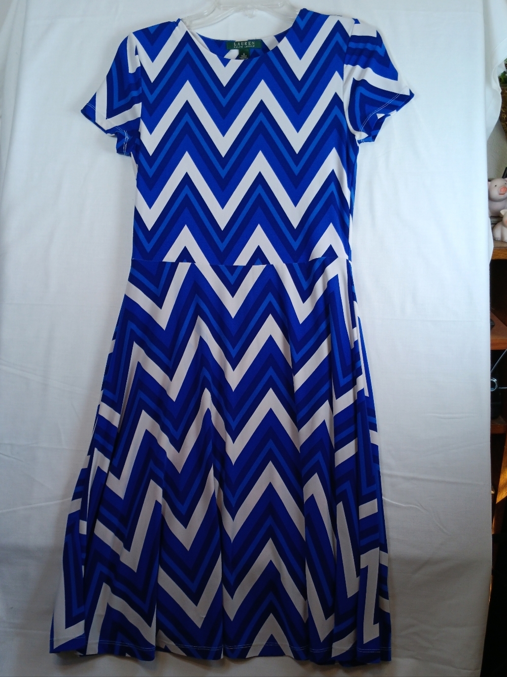 Ralph Lauren Blue and White Chevron Midi Dress
